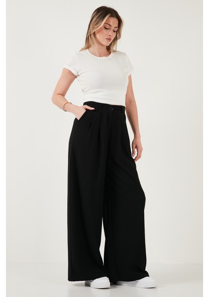 Wide Leg Yüksek Bel Geniş Paça Palazzo Pantolon Bayan Pantolon 5866290 indirimleri