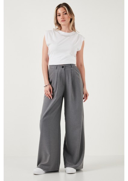 Wide Leg Yüksek Bel Geniş Paça Palazzo Pantolon Bayan Pantolon 5866290 indirimleri