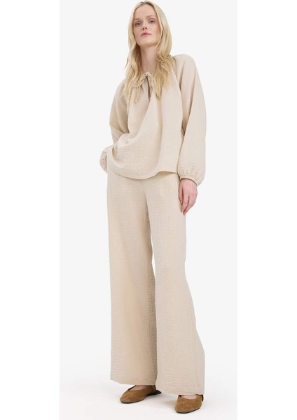 Yeni Sezon Wide Leg Müslin Kumaş Palazzo Pantolon Çift Cepli Yüksek Bel Geniş Paça modelleri