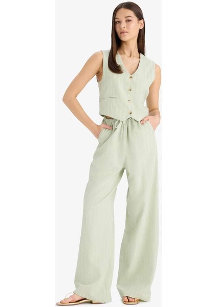 Yeni Sezon keten Karışımlı Pantolon Wide Leg Geniş Bol Paça Cepli Basic Düz Normal Bel Standart Boy fiyatları