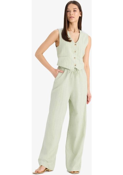 Yeni Sezon keten Karışımlı Pantolon Wide Leg Geniş Bol Paça Cepli Basic Düz Normal Bel Standart Boy fırsatları