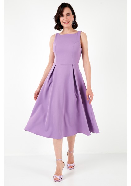 Bisiklet Yaka Regular Fit Cepli Pileli Midi Elbise Bayan Elbise 6051963