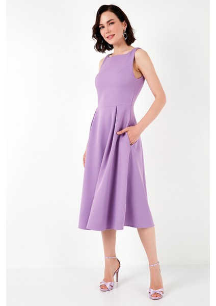 Bisiklet Yaka Regular Fit Cepli Pileli Midi Elbise Bayan Elbise 6051963