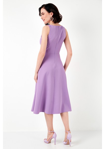 Bisiklet Yaka Regular Fit Cepli Pileli Midi Elbise Bayan Elbise 6051963