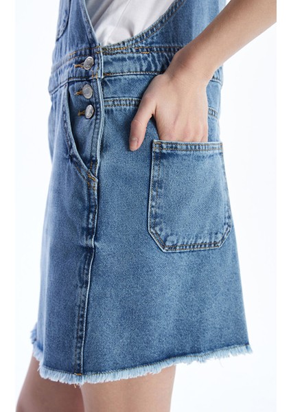 Yeni Sezon Kare Yaka Kadin Jean Salopet Elbise - S5LS26Z8