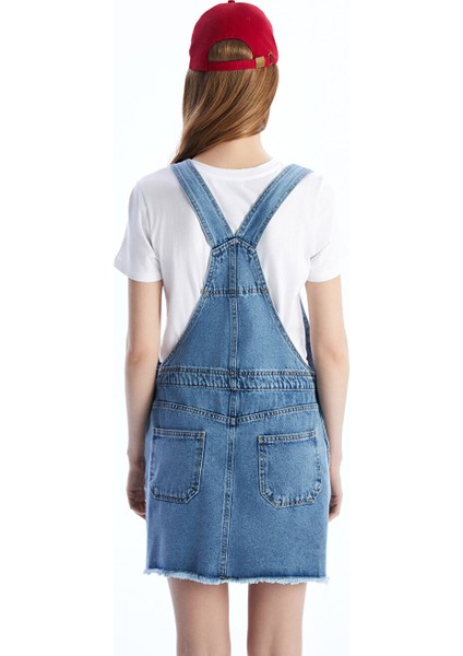 Yeni Sezon Kare Yaka Kadin Jean Salopet Elbise - S5LS26Z8