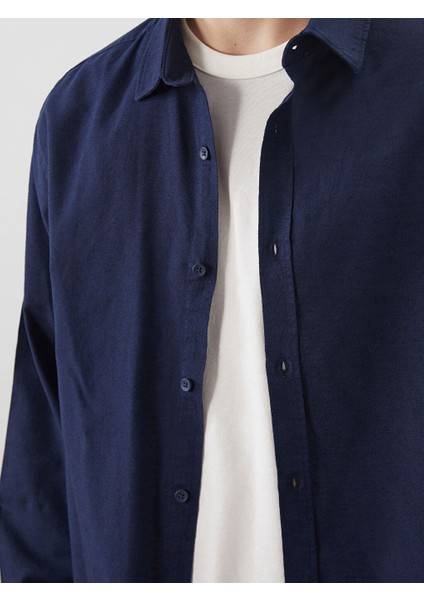 Yeni Sezon Regular Fit Uzun Kollu Keten Karisimli Erkek Gomlek - S5FO86Z8