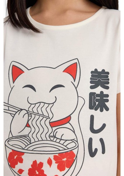 Yeni Sezon Kız Çocuk Pijama Takımı Baskılı Kısa Kollu Üst Desenli Şort