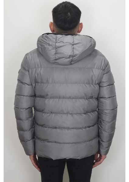 Fistan Store Erkek Hakim Yaka Spor Kesim Normal Kalıp Kapüşonlu Kışlık Şişme Mont