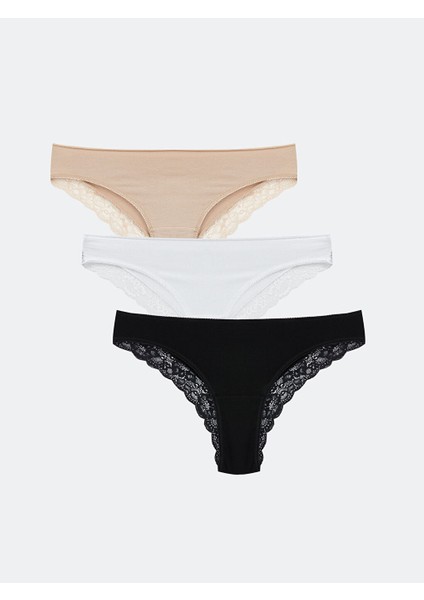 Yeni Sezon Dantel Detayli Brazilian Kulot 3'lu Paket - S50273Z8