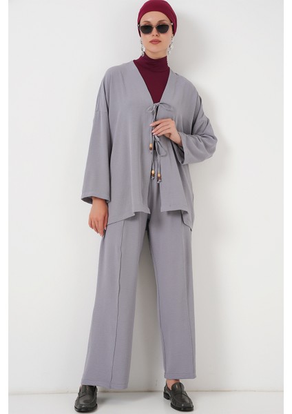 Kadın Ayrobin Kimono Pantolon Ikili Takım 6739 - Gri