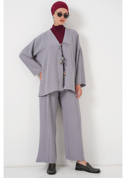 Kadın Ayrobin Kimono Pantolon Ikili Takım 6739 - Gri fırsatları