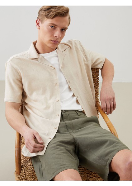 Yeni Sezon Regular Fit Keten Karisimli Erkek Gomlek - S5JQ91Z8