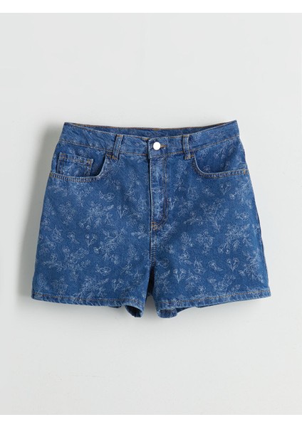 Yeni Sezon Standart Fit Cicekli Kadin Jean Sort - S5DN24Z8