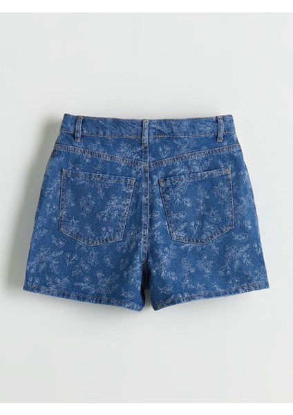 Yeni Sezon Standart Fit Cicekli Kadin Jean Sort - S5DN24Z8