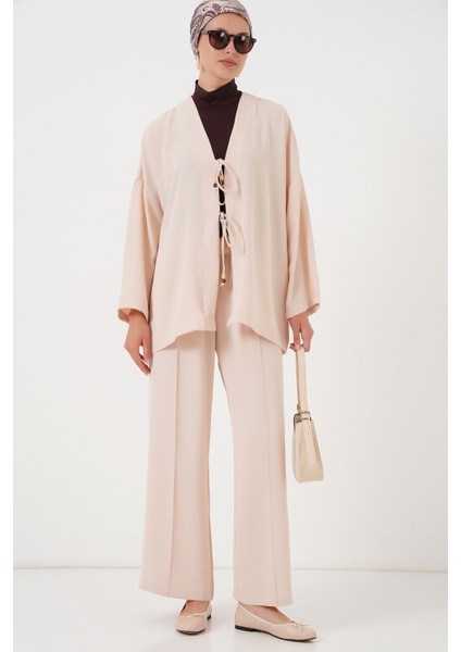 Kadın Ayrobin Kimono Pantolon Ikili Takım 6739 - Krem fırsatları