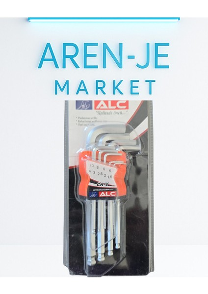 Aren-Je Alc Cr-V 9’lu Uzun Alyan Anahtar Seti – Bilyalı Uç, Krom Vanadyum Çelik
