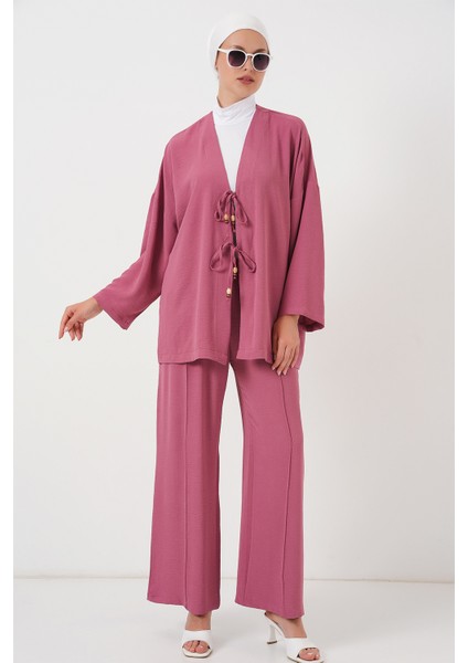 Kadın Ayrobin Kimono Pantolon Ikili Takım 6739 - Gül Kurusu
