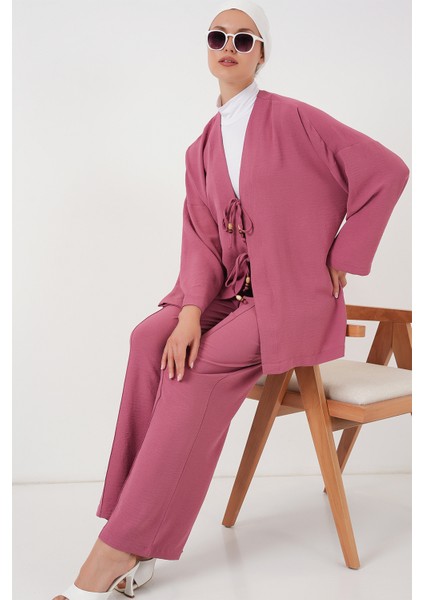 Kadın Ayrobin Kimono Pantolon Ikili Takım 6739 - Gül Kurusu