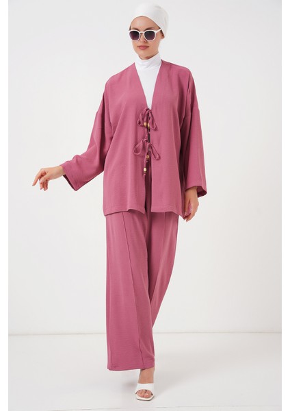 Kadın Ayrobin Kimono Pantolon Ikili Takım 6739 - Gül Kurusu