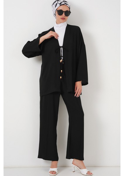 Kadın Ayrobin Kimono Pantolon Ikili Takım 6739 - Siyah