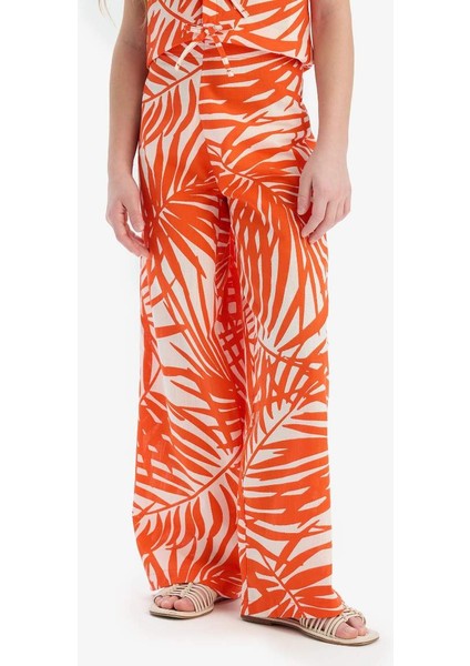 Yeni Sezon Kız Çocuk Wide Leg Geniş Paça Desenli Esnek Belli Pamuklu Pantolon