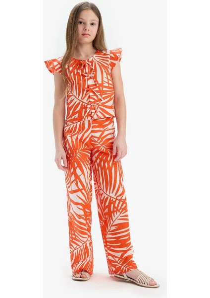 Yeni Sezon Kız Çocuk Wide Leg Geniş Paça Desenli Esnek Belli Pamuklu Pantolon modelleri