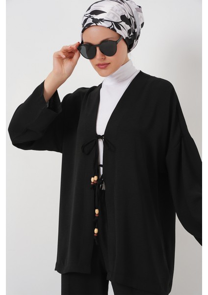 Kadın Ayrobin Kimono Pantolon Ikili Takım 6739 - Siyah