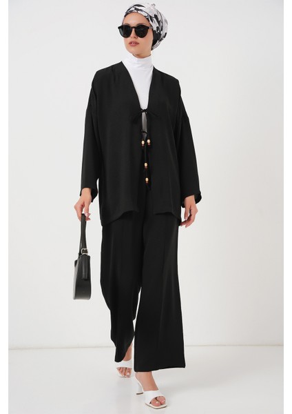 Kadın Ayrobin Kimono Pantolon Ikili Takım 6739 - Siyah