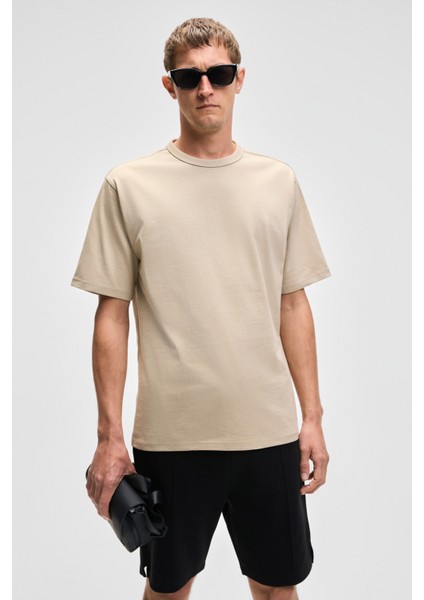 Catwalk Erkek %100 Pamuk Regular Fit Bej T-Shirt