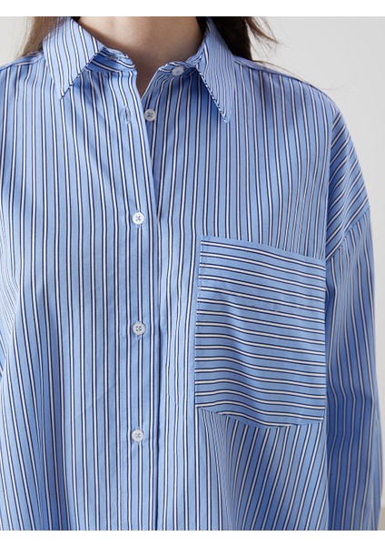 Yeni Sezon Cizgili Oversize Poplin Kadin Gomlek - S5L426Z8 modelleri