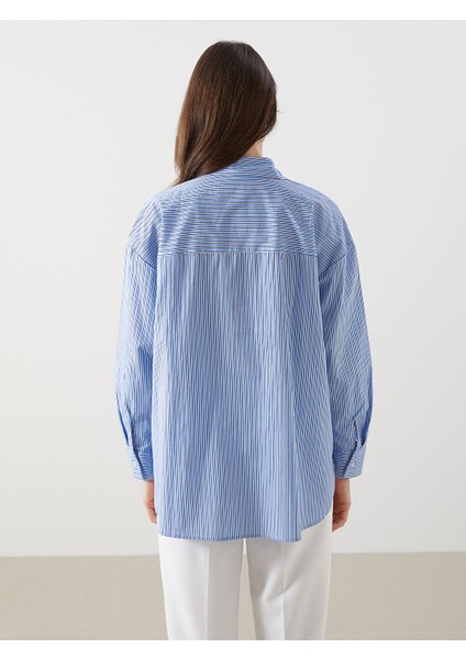 Yeni Sezon Cizgili Oversize Poplin Kadin Gomlek - S5L426Z8 fırsatları