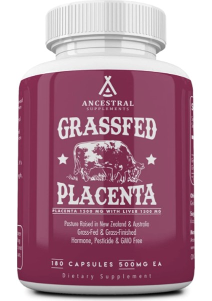 Grass Fed Placenta, Contains Postpartum Promotes, Stem Cells Support Skin Elasticity, 180 Capsules
