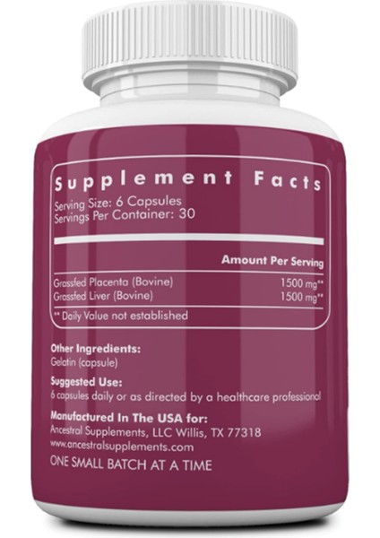 Grass Fed Placenta, Contains Postpartum Promotes, Stem Cells Support Skin Elasticity, 180 Capsules fiyatları