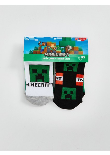 Yeni Sezon Minecraft Desenli Erkek Cocuk Patik Corap 5'li - S5JA38Z4