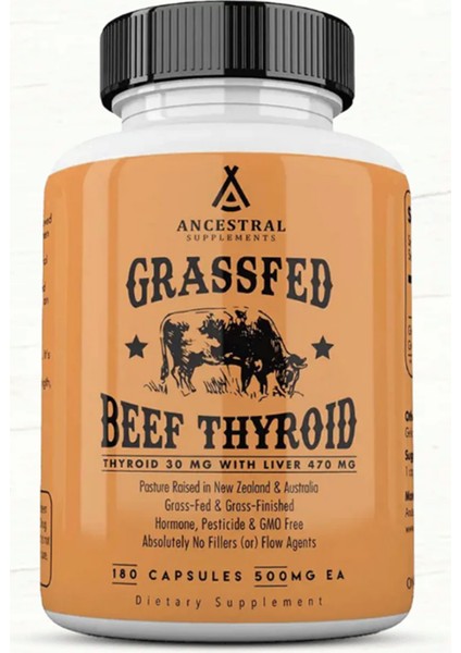 Grass Fed Beef Thyroıd 500 mg 180 Capsul