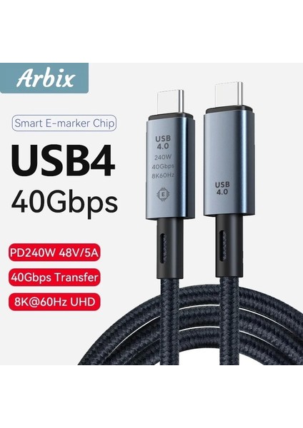 USB 4.0 Thunderbolt 3/4 Uyumlu Usb-C If Sertifikalı 240W 40GBPS 8k 60hz UHD Hızlı Şarj, Data ve Gör