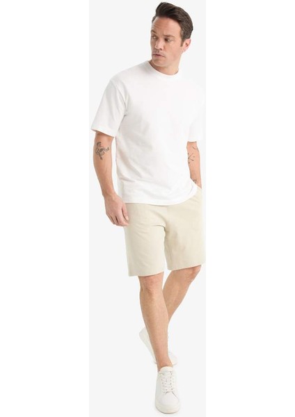 Yeni Sezon Slim Fit Dar Kesim Cepli Pamuklu Basic Düz Bermuda Şort