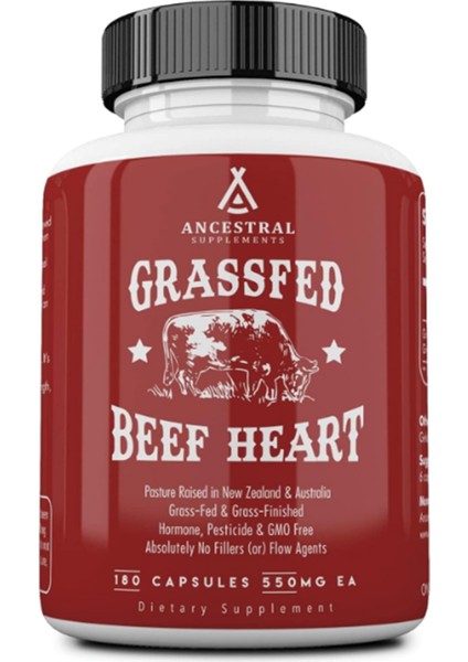Grass Fed Beef Heart 3300 mg COQ10 and Mitochondrial Health, Non-Gmo, 180 Capsules