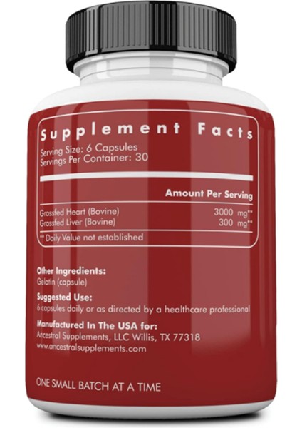 Grass Fed Beef Heart 3300 mg COQ10 and Mitochondrial Health, Non-Gmo, 180 Capsules fiyatları