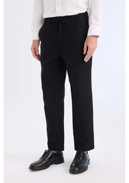 Yeni Sezon %100 Pamuk Yazlık Jogger Pantolon Regular Fit Normal Kesim Keten Görünümlü Düz Paça Cepli