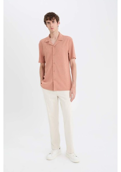 Yeni Sezon modern Fit Polo Yaka Dokulu Penye Kısa Kollu Gömlek fiyatları