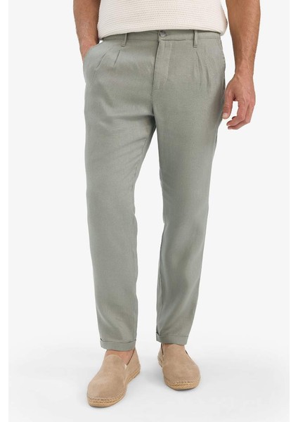 Yeni Sezon %100 Keten Normal Kesim Crop Duble Paça Yazlık Kumaş Pantolon