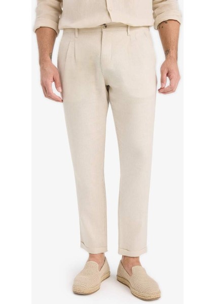 Yeni Sezon %100 Keten Normal Kesim Crop Duble Paça Yazlık Kumaş Pantolon
