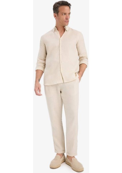 Yeni Sezon %100 Keten Normal Kesim Crop Duble Paça Yazlık Kumaş Pantolon fiyatları