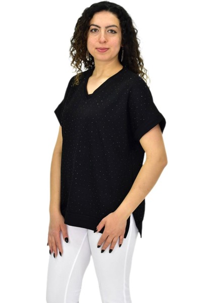 Kadın Yarım Kol V Yaka Taşlı Likralı Tişöt BGL-ST04653 fiyatları
