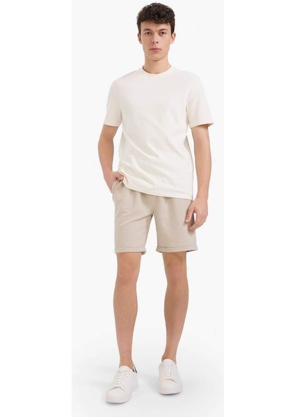 Yeni Sezon Regular Fit Dokulu Basic Düz Bermuda Şort
