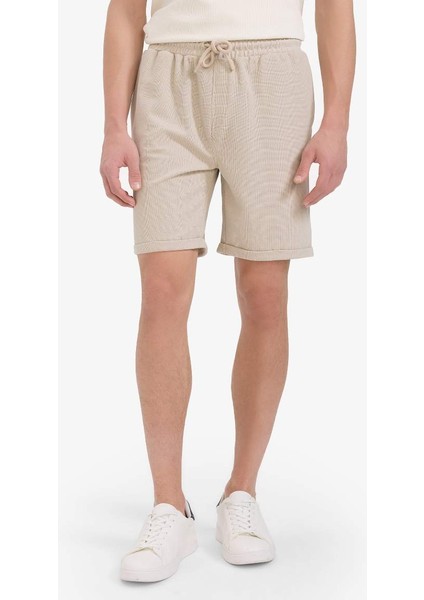 Yeni Sezon Regular Fit Dokulu Basic Düz Bermuda Şort
