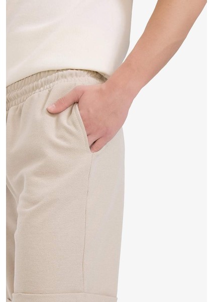 Yeni Sezon Regular Fit Dokulu Basic Düz Bermuda Şort