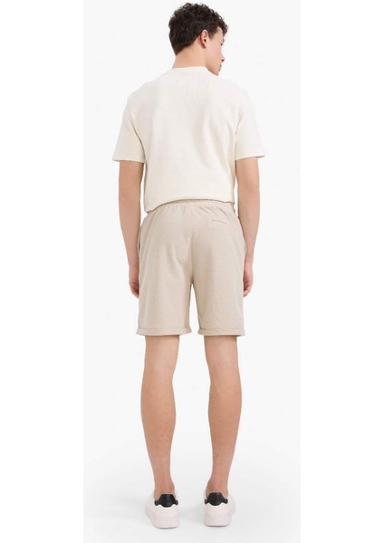 Yeni Sezon Regular Fit Dokulu Basic Düz Bermuda Şort